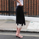 Daiiibabyyy  New Lace Patchwork Silk Surface Half Skirt Draped Glossy A-line Mid-length Skirt Women Spring Autumn Elegant Demeanor Lace Skirt