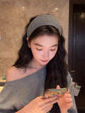 DAIIIBABYYY  -  New Soft Wide Knitting Cotton Hairbands for Women Girls Korean Neutral Solid Turban with Teeth Head Band Headwear Accessories