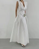 DAIIIBABYYY  -  Spliced Side Pleated Vest Sleeveless Dress Women 2025 Summer New Style French Luxury Slimming Long Elegant
