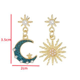 Daiiibabyyy  Fashion Mirco Inlaid Pearl Enamel Blue Moon Sun Asymmetrical Earrings Women Personalized Jewelry Beach Holiday
