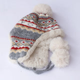 Daiiibabyyy  Autumn Winter Sherpa Peru Hat Ear Protection Warm Knitting Plush Ball Snow Ski Cap Hunting Balaclava Windproof Hats