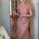 DAIIIBABYYY  -  Elegant Chinese Dress For Women Summer Youth Style Stand Collar Long Soft Dress New Chinese Zen Style Cheongsam