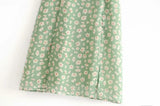 Daiiibabyyy  French Summer Green Flower Print Bandage Spaghetti Strap Slit Long Dress Retro Sexy Women Lacing Up Sling Dresses Vestido