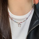 DAIIIBABYYY  -  New Korean Bowknot Beaded Necklace Women Crystal Class Gravel Clavicle Chain Sweet Cool Y2K Chokers Exquisite Fashion Jewelry