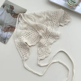 Daiiibabyyy  Korean Sweet Handmade Knitted Crochet Hollow Triangle Scarf Solid Color Hair Tie Scarf Hijabs