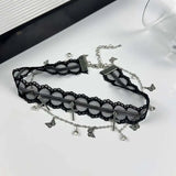 Daiiibabyyy  New Lace Cross Pendant Necklace for Women Punk Metal Butterfly Tassel Choker Necklace Y2K Halloween Jewelry Accessories ﻿