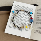 Daiiibabyyy  Sweet Candy Color Spotted Natural Stone Acrylic Beads Flowers Charm Bracelets for Women Adjustable Knitted Rope Chain