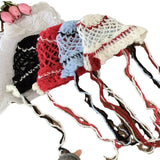 Daiiibabyyy  Women's Kawaii Hats Sweet Cute Y2K Hollowed Out Flower Bun Hat Color Blocked Knitted Woolen Cold Hat Beret Korean Version Caps