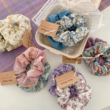 DAIIIBABYYY  -  2024 Girls Floral New Double Strand High Elastic Hair Bands Korean Purple Plaid Scrunchies Hair Ropes Flower Ponytail Holder