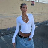 Daiiibabyyy  Woman’s Sweatshirt Fashion Casual Zipper Long Sleeveless V-NeckStreetwearY2k Slim Tops Tees Female Blusas