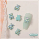 Daiiibabyyy 5pcs/bag Nail Art Pearly Shiny Bear Jewelry Flat Bottom Nail Rhinestones Aurora Colorful Cartoon Nail Decoration Accessories