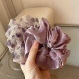 DAIIIBABYYY  -  Summer Purple Polka Dot Mesh Satin Scrunchies Temperament Large Elastic Hair Bands Makeup Ponytail Holder Sweet Hair Tie Ropes