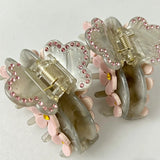 Daiiibabyyy  7.2cm Pink Flower Acetate Hair Claw Clip Rhinestone Butterfly Hair Clip for Women Girls Y2K Fashion Hair Accessories