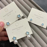 Daiiibabyyy  Y2K Blue Crystal Star Stud Earrings For Women Egirl Exquisite Zircon Pentagram Star Temperament Earrings Aesthetic Jewelry