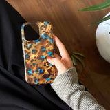 Daiiibabyyy  Large hole water ripple IND blue brown leopard print phone case for iPhone 11 12 13 14 15 16 17 Pro Max
