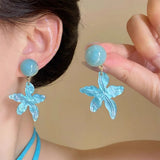Daiiibabyyy  Trendy Summer Dopamine Colorful Acrylic Starfish Dangle Earrings for Women Summer Ocean Beach Vacation Jewelry Accessories Gifts