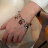 DAIIIBABYYY  -  New Arrival Elegant Strawberry Quartz Love Heart & Star Thai Silver Female Charm Bracelet Wholesale Jewelry For Women No Fade