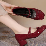 Daiiibabyyy  Ladies Shoes on Sale Mary Janes Women's High Heels Round Toe Bow Tie Dress Pumps Women Buckle Strap Crystal Med Heel Shoes