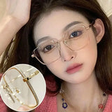 DAIIIBABYYY  -  New Fashion Anti-Blue Light Glasses Glitter Metal Gold Color Frame Flat Lens Plain Eyeglasses Women Large Square Frame Eyewear