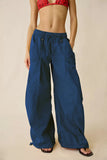 Daiiibabyyy  Women Vintage Loose Wide Leg Cargo Pants Elastic Waist Drawstring Big Pocket Long Trousers Spring Autumn Street Casual Pants