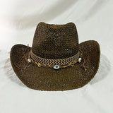 Daiiibabyyy  Hollow Out Breathable Handmade Woven Straw Hat Men Women Summer Sunshade Rolled Brim Western Cowboy Hat Shell Vintage Beach Hat
