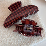 Daiiibabyyy  Refreshing World Hair Claw Retro Style Classic Brown Plaid Elegance Acetate Hair Claw Clips Hair Accessories for Women Girls