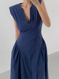 DAIIIBABYYY  -  Spliced Side Pleated Vest Sleeveless Dress Women 2025 Summer New Style French Luxury Slimming Long Elegant
