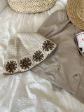 Daiiibabyyy  Crochet Floral Panama Fisherman Bucket Hat Women's Spring Summer Sun Protection Outdoor Travel Breathable Foldable