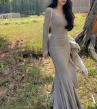 DAIIIBABYYY  -  Elegant Long Sleeve Knitted Mermaid Dresses Women Sexy Fashion Slim Solid Evening Party Prom Casual Vestido Mujer New Autumn