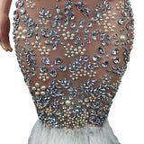 DAIIIBABYYY  -  Luxury Sheer Sleeveless Sparkly Crystals Beaded White Feather Dresses Black Girls Short Prom Dresses Birthday Party Gowns Meihua