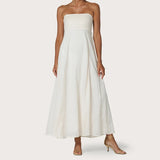 Daiiibabyyy  Women Tube Maxi Dress Ruched Strapless Bodice A Line Long Dress Elegant Lady Sleeveless Flowy Summer Sundress