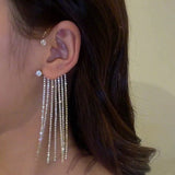 Daiiibabyyy  New Luxury Shining Zircon Rhinestone Long Tassel Ear Bone Clip Earring Ear Cuff Exquisite Earring Wedding Party Jewelry