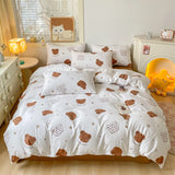DAIIIBABYYY  -  A-class mother and baby cartoon washed cotton four piece set for bed, ins style bed sheets, duvet covers, dormitory duvet