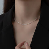 DAIIIBABYYY  -  Stainless Steel Water Drops Blue Crystal Necklace Women's Waterproof No Fading Clavicle Chain Snake Bone Titanium Steel Jewelry
