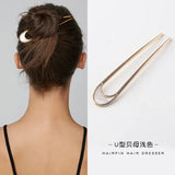 Daiiibabyyy  Retro Shell Enamel Hairpin Hair Jewelry for Women Temperament Stainless Steel U-shaped Hair Accessories Headwear Gift