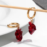 Daiiibabyyy  Unique Acrylic Red Beating Heart Drop Earrings for Women Personality Golden Circle Dangle Earring Halloween Party Holiday Gifts