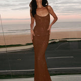 Daiiibabyyy  Fashion Rhinestone High Waist Slim Long Dress New 2024 Lady Sexy Off Shoulder Party Dress Casual Backless Hollow Suspender Dress