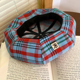 DAIIIBABYY  -  Retro Contrasting Color Plaid Berets for Women Show Face Small Spring Summer Japanese Casual Versatile Literary Painter Hats