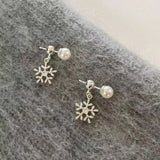 Daiiibabyyy  Shiny Zircon Snowflake Pendant Earrings for Women Exquisite Imitation Pearl Two Wear Earrings Party Charms Jewelry Accessories