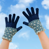 Daiiibabyyy  1 Pairs Ladies' Mittens Korean New Flower Kawaii Sweet Cute Versatile Knitted Gloves Thickened Velvet Warm Soft  Gloves For Girl