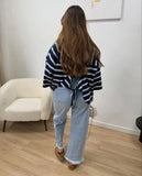 Daiiibabyyy  Women Fashion Contrasting Striped Lace Up Short Sleeved Top Classic O-neck Hollowed Out Loose Tops  Ladies Commute T-shirt