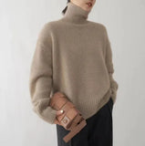 Daiiibabyyy  Fashion Simple Solid Turtleneck Long Sleeve Sweater Women European Loose Drop Shoulder Pullover Fall Winter Warm Basic Tops