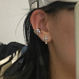 Daiiibabyyy  Gothic Punk Rhinestones Cross Stud Earrings for Women Men Personality Hip-Hop Heart Crystal Earrings Statement Jewelry Gifts
