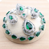 Daiiibabyyy Wedding Silver 925 Green Zircon Jewelry Sets For Women Bridal Earrings Rings Pendant Necklace Stone Bracelets Set