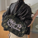 Daiiibabyyy  Women One Shoulder Underarm Bag With Camouflage Solid Color Letter Print Handbag Large Capacity Suitable For Commuting Shopping