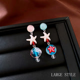 Daiiibabyyy  Resin Starfish Dangle Earrings for Women Colorful Glaze Simulated Cat's Eye Stone Eardrop Seaside Holiday Trendy Party Jewelry V