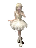 DAIIIBABYYY  -  Japan Genuine Yellow Lolita Trailing Bow Wedding Short Sleeve Op Dress 2024 New High Quality