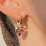 Daiiibabyyy  Vintage Heart Star Zircon Drop Dangle Earrings for Women Girl Y2K Asymmetric Pentagram Love Fashion New Jewelry Lady Gift Party