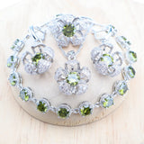 Daiiibabyyy Bridal Silver 925 Round Olive Zircon Jewelry Sets Rings Bracelets Pendant Earrings Necklace Set For Women Wedding Jewellery