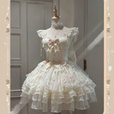 DAIIIBABYYY  -  Japan Genuine Yellow Lolita Trailing Bow Wedding Short Sleeve Op Dress 2024 New High Quality